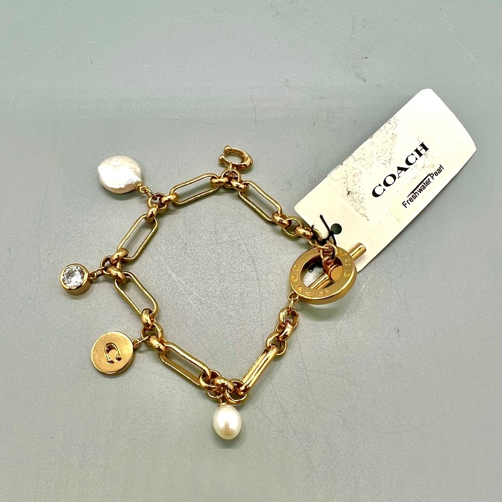 Coach Genuine Pearl Toggle Charm Bracelet